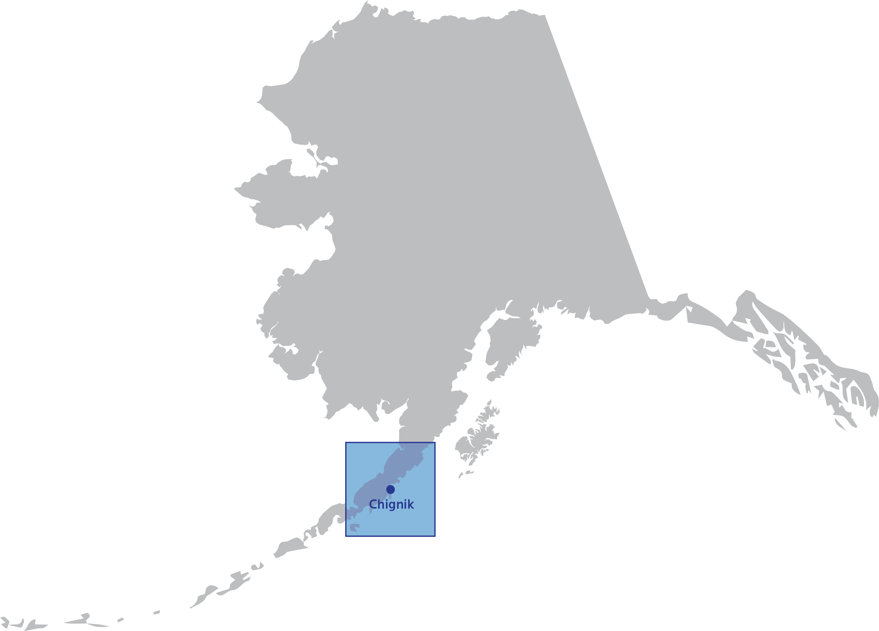 Map of Alaska with box around Chignik